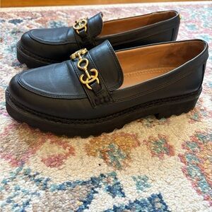 Circus by Sam Edelman Black Platform Chunky Loafers with Gold Detail